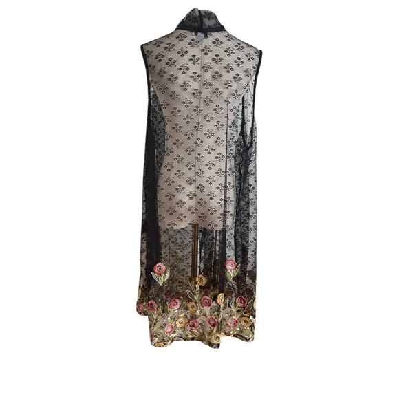 Susan Graver XL Mesh Open Knit Cardigan Foral Embroidered Cottage Dark Romantic - Picture 3 of 11